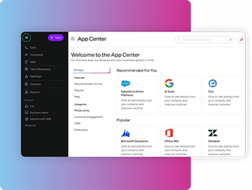 App Center on Desktop Screen grab of the Unified Communications product's app center on desktop