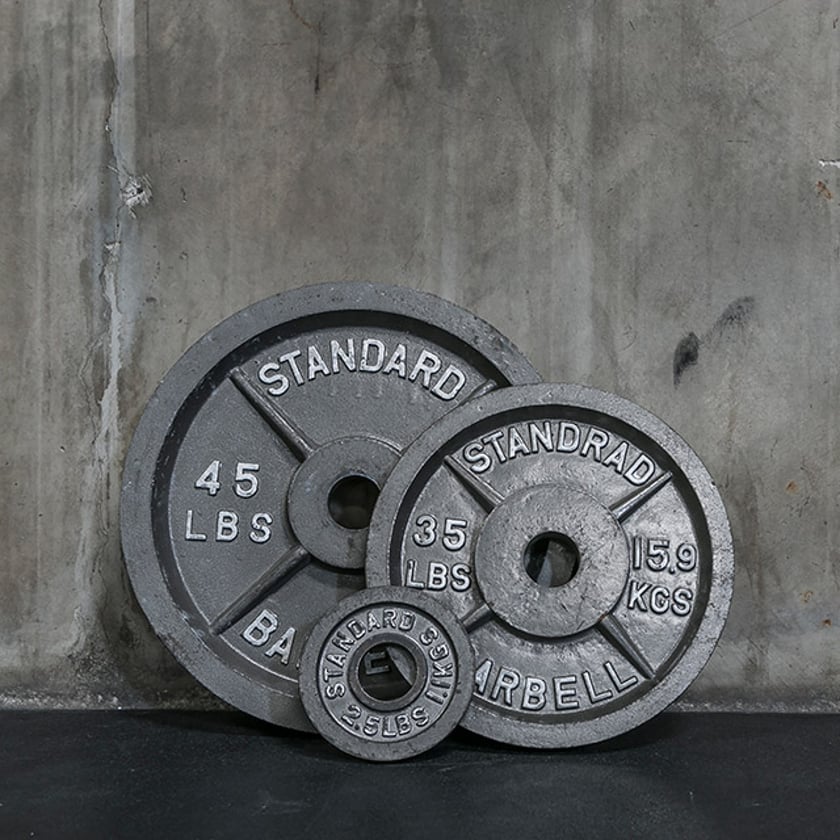 Iron weights Photograph of three iron weights against wall